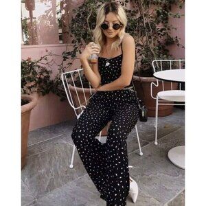 Lulus XS In Demand Black White Print Sleeveless Full Length Wide-Leg Jumpsuit